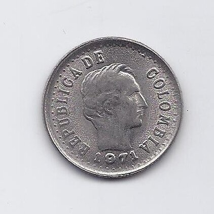COLOMBIA 20 CENTAVOS 1971 KM # 245 VF 1