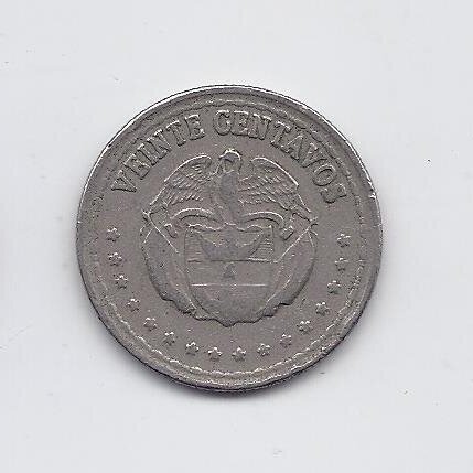 COLOMBIA 20 CENTAVOS 1959 KM # 215.1 VF