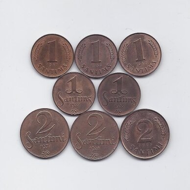 LATVIA 1 and 2 SANTIMS 1928 - 1939 XF/AU LATVIA 1 and 2 SANTIMS 1928 - 1939 XF/AU