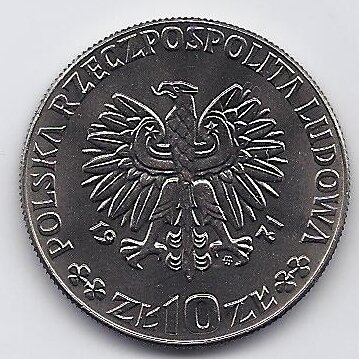 LENKIJA 10 ZLOTYCH 1971 KM # Pr188 AU FAO 1