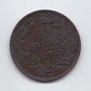 LIUKSEMBURGAS 10 CENTIMES 1870 KM # 23.1 VF
