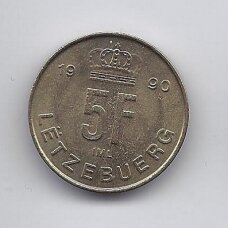 LUXEMBOURG 5 FRANCS 1990 KM # 65 VF