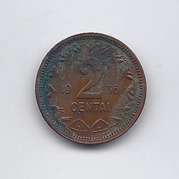 LITHUANIA 2 CENTAI 1936 KM # 80 F/VF
