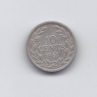 LIBERIJA 10 CENTS 1961 KM # 15 VF
