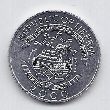 LIBERIA 5 CENTS 2000 KM # 474 AU The Year of Dragon 1