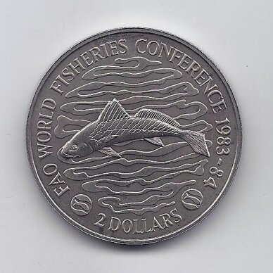 LIBERIA 2 DOLLARS 1983 KM # 47 AU World Fisheries Conference