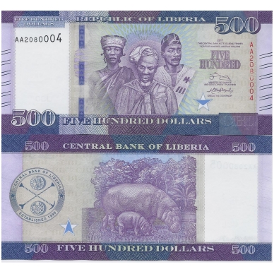 LIBERIJA 500 DOLLARS 2017 P # 36b UNC