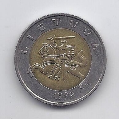 LITHUANIA 5 LITAI 1999 KM # 113 VF (Rooster) 1