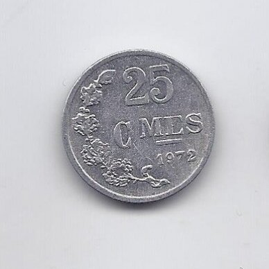 LUXEMBOURG 25 CENTIMES 1972 KM # 45a XF