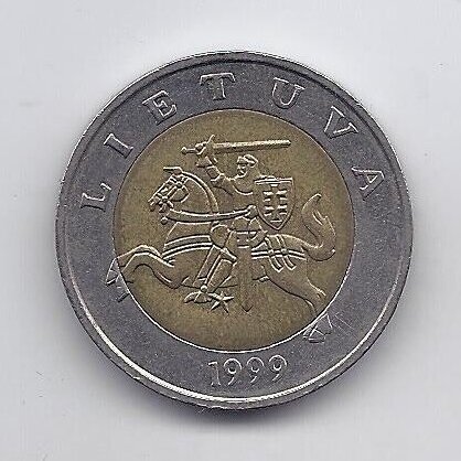 LITHUANIA 5 LITAI 1999 KM # 113 VF (Rooster) 1