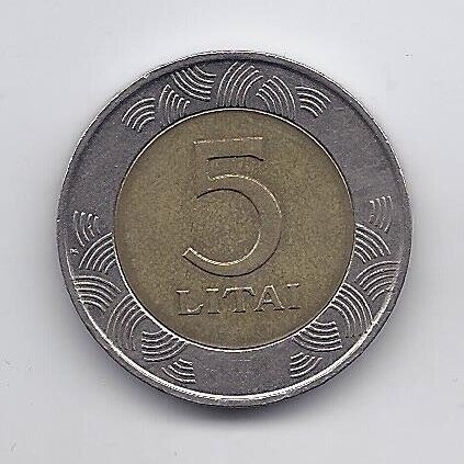 LITHUANIA 5 LITAI 1999 KM # 113 VF (Rooster)