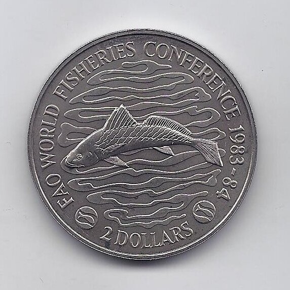 LIBERIA 2 DOLLARS 1983 KM # 47 AU World Fisheries Conference