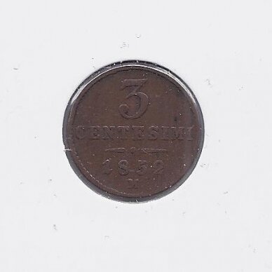 LOMBARDY - VENETIA 3 CENTESIMI 1852 M C # 30.1 VF