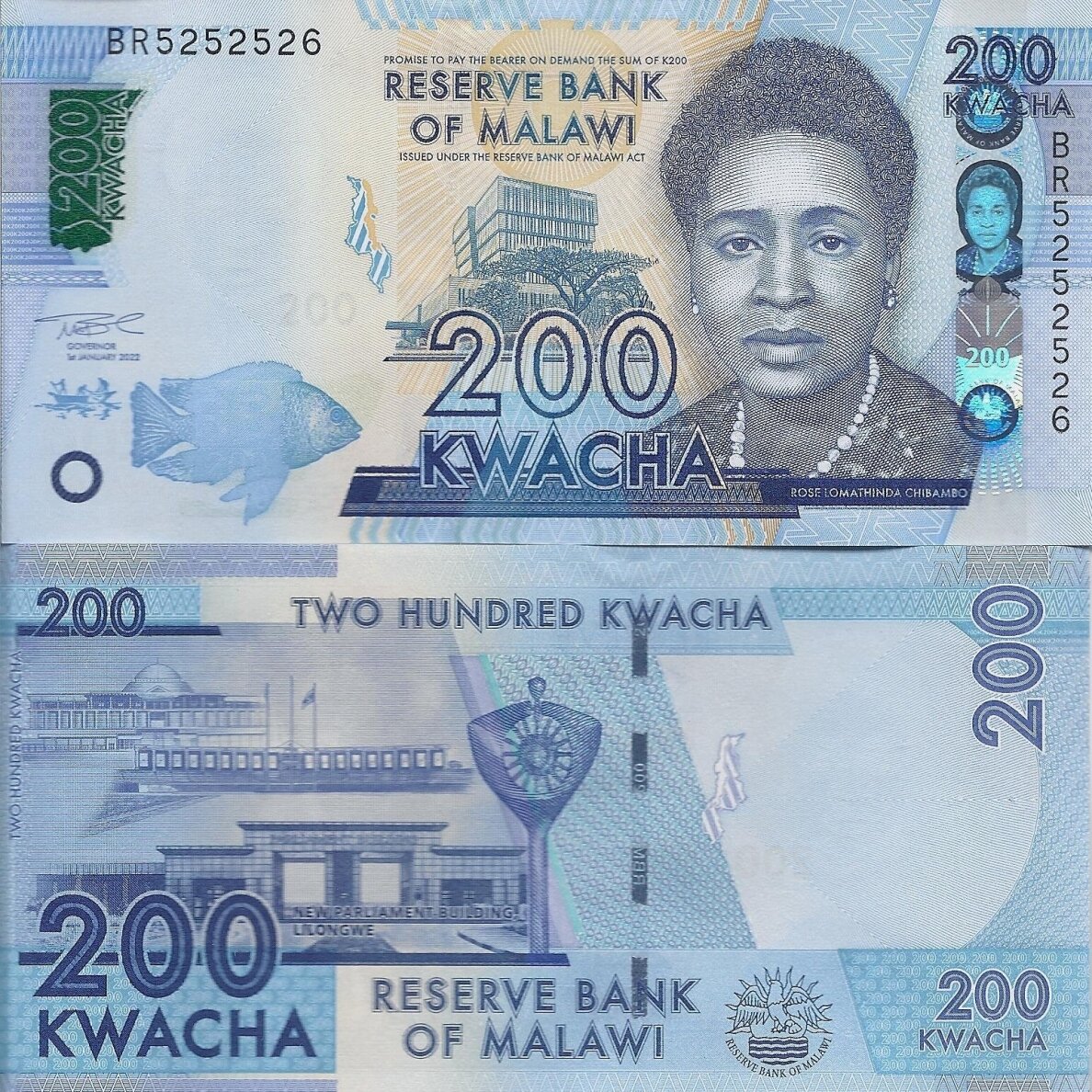 MALAWI 200 KWACHA 2022 P #  65A UNC
