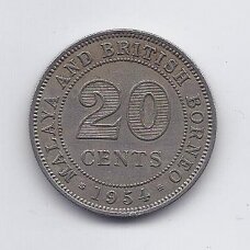 MALAJA IR BRITŲ BORNEO 20 CENTS 1954 KM # 3 VF MALAJA IR BRITŲ BORNEO 20 CENTS 1954 KM # 3 VF
