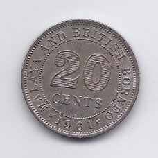 MALAJA IR BRITŲ BORNEO 20 CENTS 1961 KM # 3 VF MALAJA IR BRITŲ BORNEO 20 CENTS 1961 KM # 3 VF