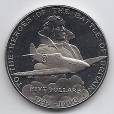 MARŠALO SALOS 5 DOLLARS 1990 KM # 18 UNC Britanijos mūšio didvyriams