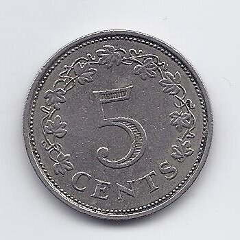 MALTA 5 CENTS 1972 KM # 10 VF