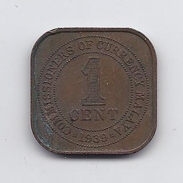 MALAYA 1 CENT 1939 KM # 2 VF