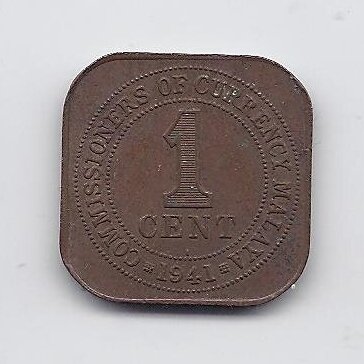 MALAYA 1 CENT 1941 KM # 2 VF