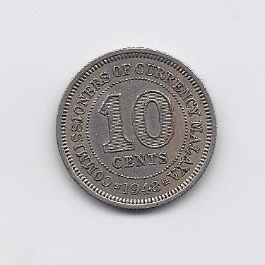 MALAYA 10 CENTS 1948 KM # 8 VF