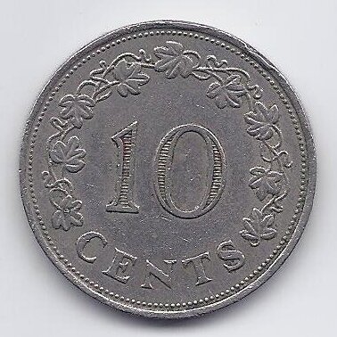 MALTA 10 CENTS 1972 KM # 11 VF