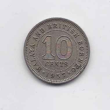MALAYA AND BRITISH BORNEO 10 CENTS 1957 KM # 2 VF