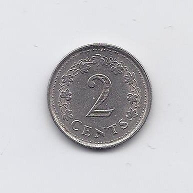 MALTA 2 CENTS 1977 KM # 9 VF