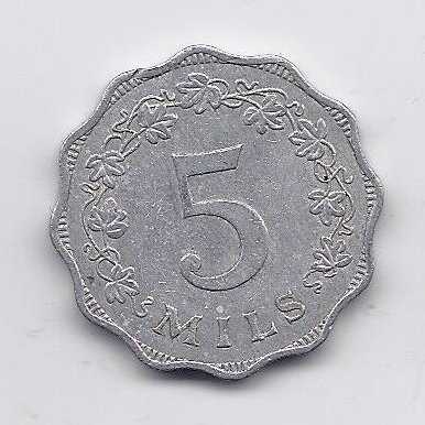 MALTA 5 MILS 1972 KM # 7 VF