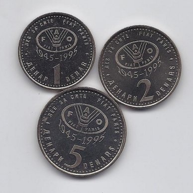 MAKEDONIJA 1995 m. trijų FAO monetų rinkinys 1
