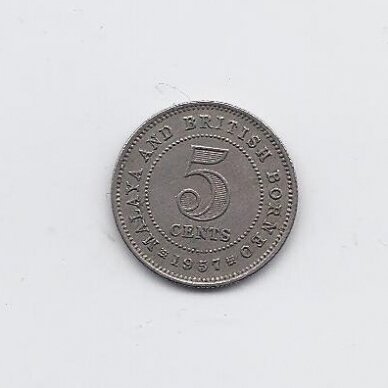 MALAYA AND BRITISH BORNEO 5 CENTS 1957 KM # 1 VF