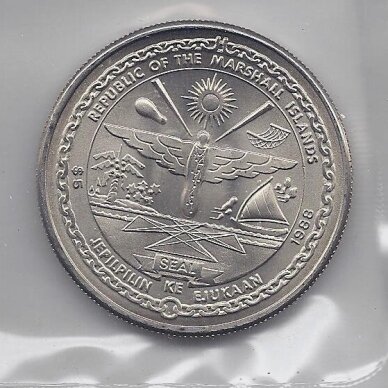 MARSHALL ISLANDS 5 DOLLARS 1988 KM # 6 UNC Space Shuttle Discovery 1
