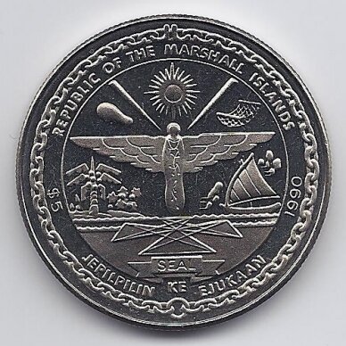 MARŠALO SALOS 5 DOLLARS 1990 KM # 18 UNC Britanijos mūšio didvyriams 1