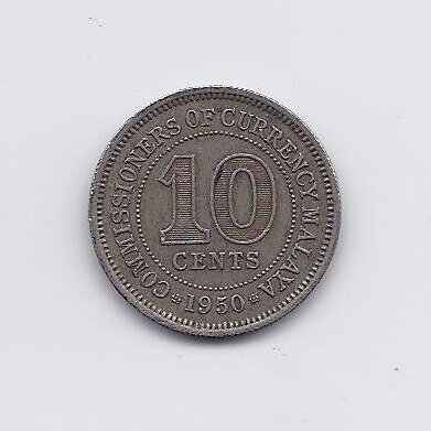 MALAYA 10 CENTS 1950 KM # 8 VF