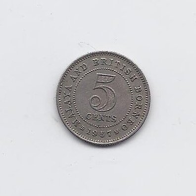 MALAYA AND BRITISH BORNEO 5 CENTS 1957 KM # 1 VF