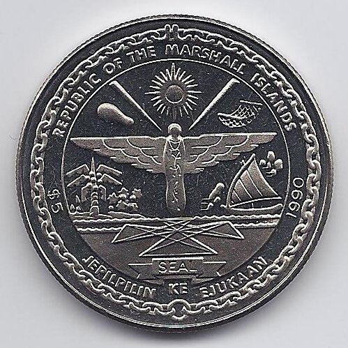 MARŠALO SALOS 5 DOLLARS 1990 KM # 18 UNC Britanijos mūšio didvyriams 1