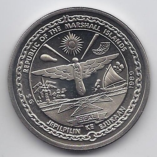MARSHALL IS. 5 DOLLARS 1989 KM # 13 UNC FIRST MEN ON MOON 1