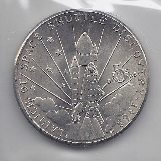 MARSHALL ISLANDS 5 DOLLARS 1988 KM # 6 UNC Space Shuttle Discovery