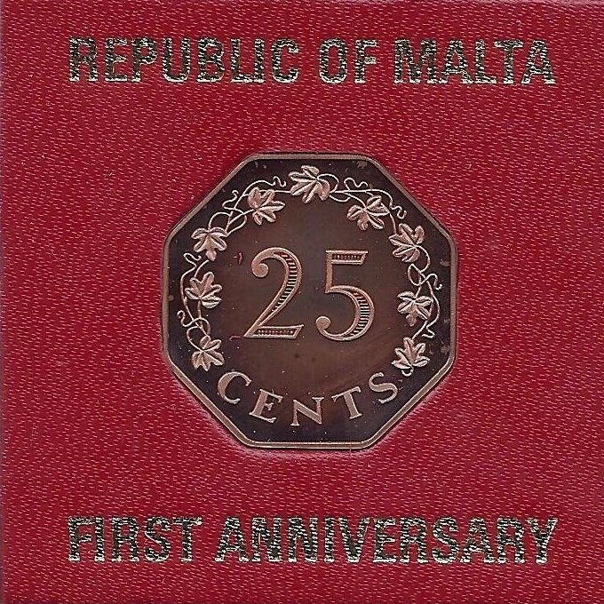 MALTA 25 CENTS 1975 KM # 29a PROOF