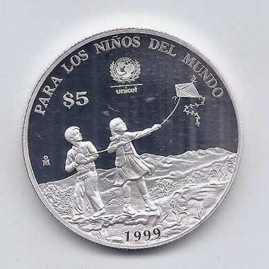 MEKSIKA 5 PESOS 1999 KM # 640 PROOF Unicef ( 1 oz. Ag. )