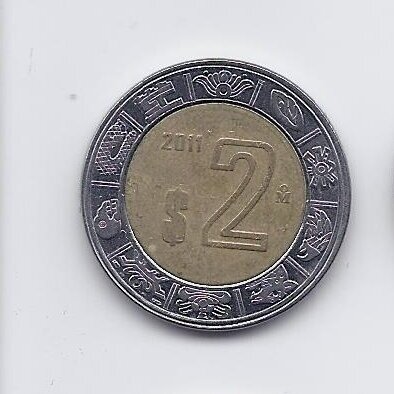 MEXICO 2 PESOS 2011 KM # 604 VF