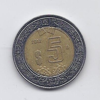 MEXICO 5 PESOS 2012 KM # 605 VF