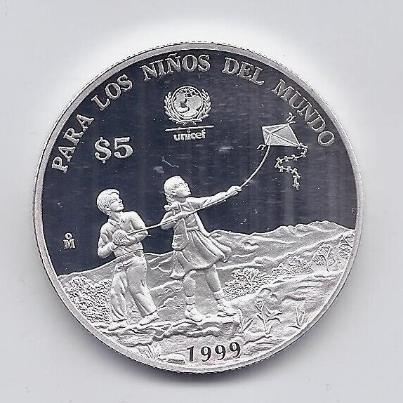 MEKSIKA 5 PESOS 1999 KM # 640 PROOF Unicef ( 1 oz. Ag. )