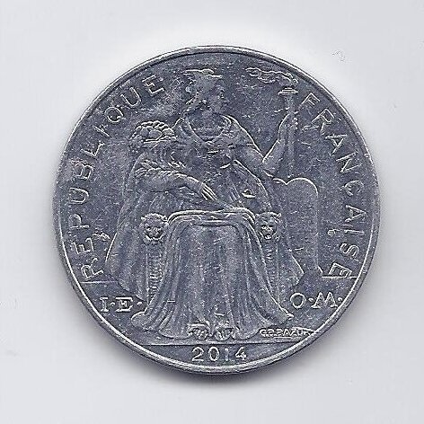 NAUJOJI KALEDONIJA 5 FRANCS 2014 KM # 16 VF/XF 1