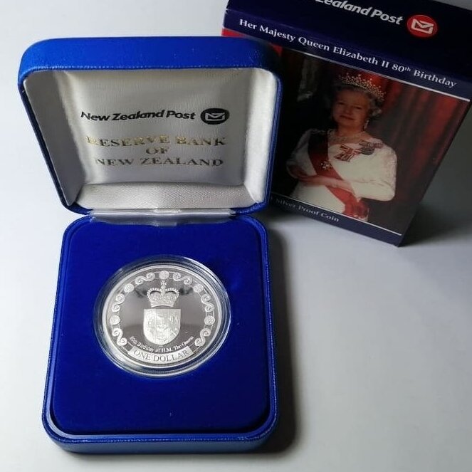 NEW ZEALAND 1 DOLLAR 2006 KM # 290 PROOF Queen 80th birthday ( 1 oz. Ag. )
