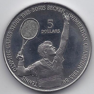 NIUJĖ 5 DOLLARS 1987 KM # 1 XF/AU Boris Becker