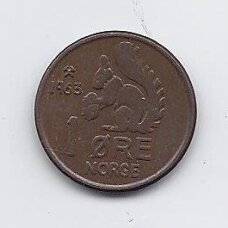 NORWAY 1 ORE 1963 KM # 403 VF