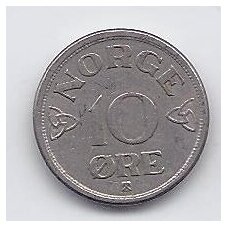 NORWAY 10 ORE 1956 KM # 396 VF