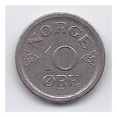 NORWAY 10 ORE 1957 KM # 396 VF