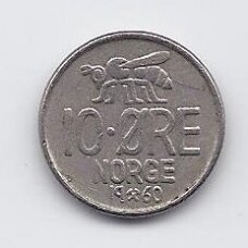 NORWAY 10 ORE 1960 KM # 411 VF